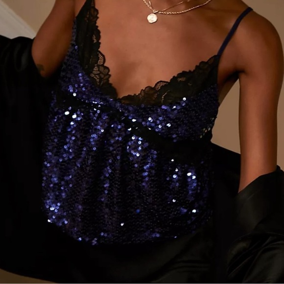 FREE PEOPLE Right Rhythm Sequin Cami in Midnight Combo Sz. S - Picture 10 of 16